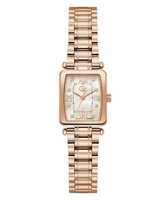 Gc Plaza Mini Small Size Metal Rose Gold Stainless Steel White Dial Womens Watch Z71005L3