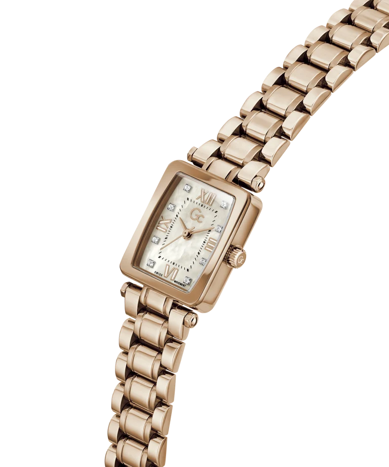 Gc Plaza Mini Small Size Metal Rose Gold Stainless Steel White Dial Womens Watch Z71005L3