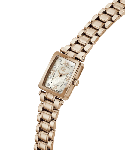 Gc Plaza Mini Small Size Metal Rose Gold Stainless Steel White Dial Womens Watch Z71005L3
