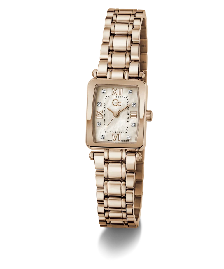 Gc Plaza Mini Small Size Metal Rose Gold Stainless Steel White Dial Womens Watch Z71005L3