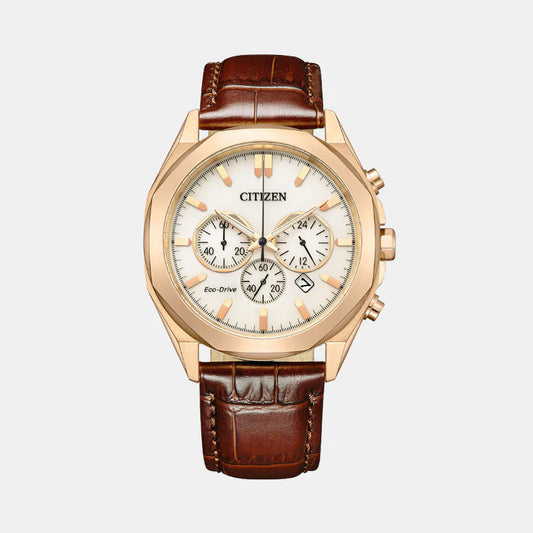 Citizen Men Eco-Drive White Dial Chronograph Leather Watch CA4593-15A
