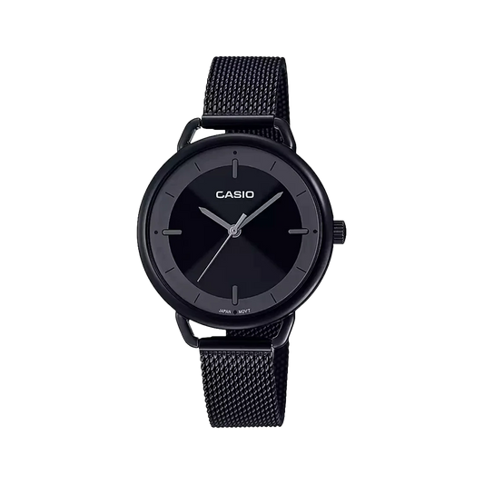 Casio Enticer Black Analog Stainless Steel Mesh Band, LTP-E413MB-1ADF-A1798