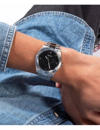 GUESS Stainless Steel Analog Black Dial Men's Watch-Gw0542G1, Band Color:Silver