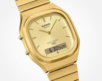 Casio Vintage AQ-240EG-9ADF Analog-Digital Gold Dial Unisex (D421)