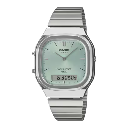 Casio Vintage Silver Stainless Steel Blue Dial Unisex Watch AQ-240E-2A (D429)