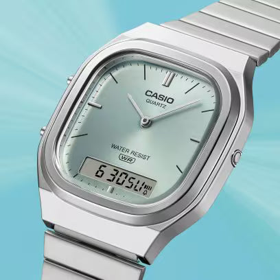 Casio Vintage Silver Stainless Steel Blue Dial Unisex Watch AQ-240E-2A (D429)