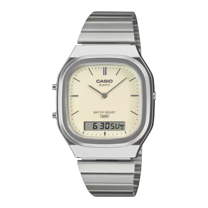CASIO VINTAGE SILVER STAINLESS CHAIN COLOUR CREAM DIAL AQ-240E-7A2 (D431)