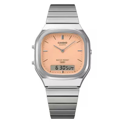 CASIO VINTAGE SILVER STAINLESS STEEL ORANGE DIAL UNISEX WATCH AQ-240E-4A