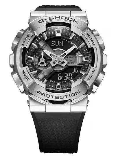 Casio G-Shock GM-110-1ADR Silver Analog-Digital Dial Black Resin Strap Men's Watch Shock And 200M Water Resistant G1051