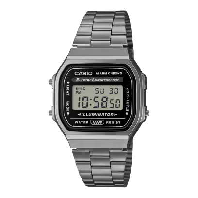 Casio Unisex D181 Vintage A168WGG-1ADF Black Digital Dial Black Stainless Steel Band