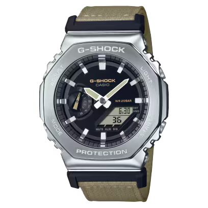 G-Shock Casio Gm-2100C-5Adr Black Analog-Digital Dial Brown Cloth Band Men's Watch Shock and 200M Water Resistant G1372