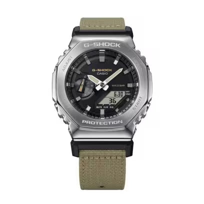 G-Shock Casio Gm-2100C-5Adr Black Analog-Digital Dial Brown Cloth Band Men's Watch Shock and 200M Water Resistant G1372