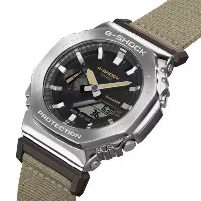 G-Shock Casio Gm-2100C-5Adr Black Analog-Digital Dial Brown Cloth Band Men's Watch Shock and 200M Water Resistant G1372