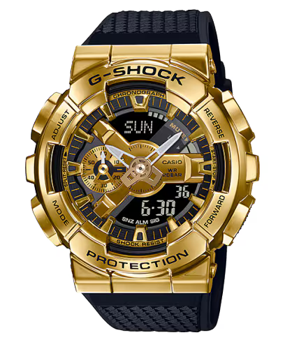 Casio G-Shock GM-110G-1A9DR Gold Ip Black & Gold Analog-Digital Dial Black Resin Strap Men's Watch Shock And 200M Water Resistant G1053