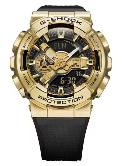 Casio G-Shock GM-110G-1A9DR Gold Ip Black & Gold Analog-Digital Dial Black Resin Strap Men's Watch Shock And 200M Water Resistant G1053