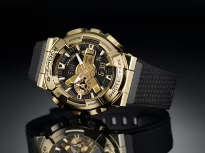 Casio G-Shock GM-110G-1A9DR Gold Ip Black & Gold Analog-Digital Dial Black Resin Strap Men's Watch Shock And 200M Water Resistant G1053