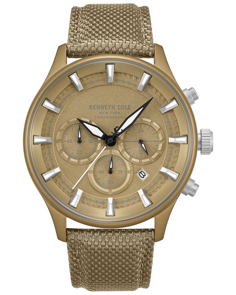 Kenneth Cole Quartz Chronograph Khaki Dial Brown Nylon Strap Watch For Men kcwgo0058403mnw