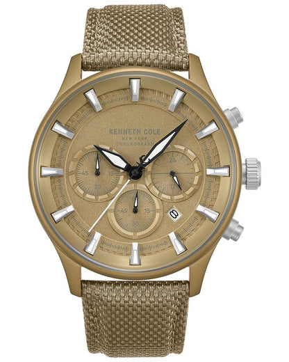 Kenneth Cole Quartz Chronograph Khaki Dial Brown Nylon Strap Watch For Men kcwgo0058403mnw