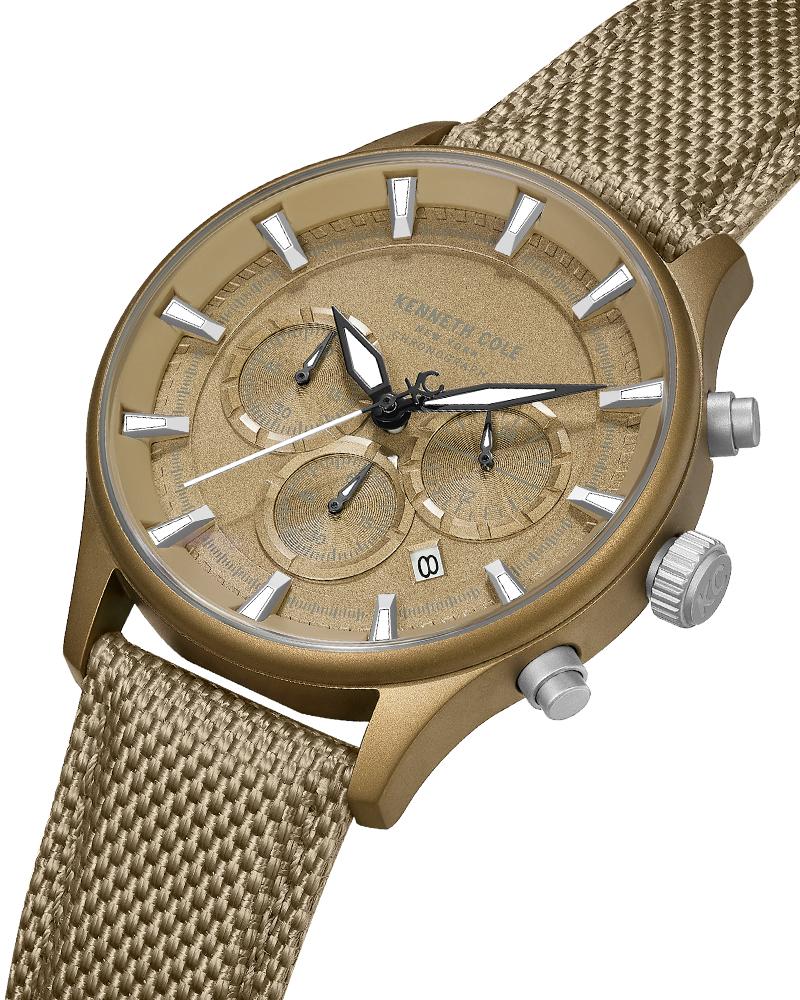 Kenneth Cole Quartz Chronograph Khaki Dial Brown Nylon Strap Watch For Men kcwgo0058403mnw