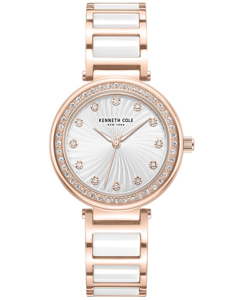 Kenneth Cole Quartz Analog Silver Dial Rose Gold Colour Ceramic Strap Watch For Women kcwlg0066102ld