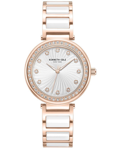 Kenneth Cole Quartz Analog Silver Dial Rose Gold Colour Ceramic Strap Watch For Women kcwlg0066102ld