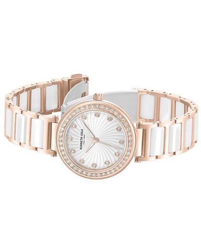 Kenneth Cole Quartz Analog Silver Dial Rose Gold Colour Ceramic Strap Watch For Women kcwlg0066102ld