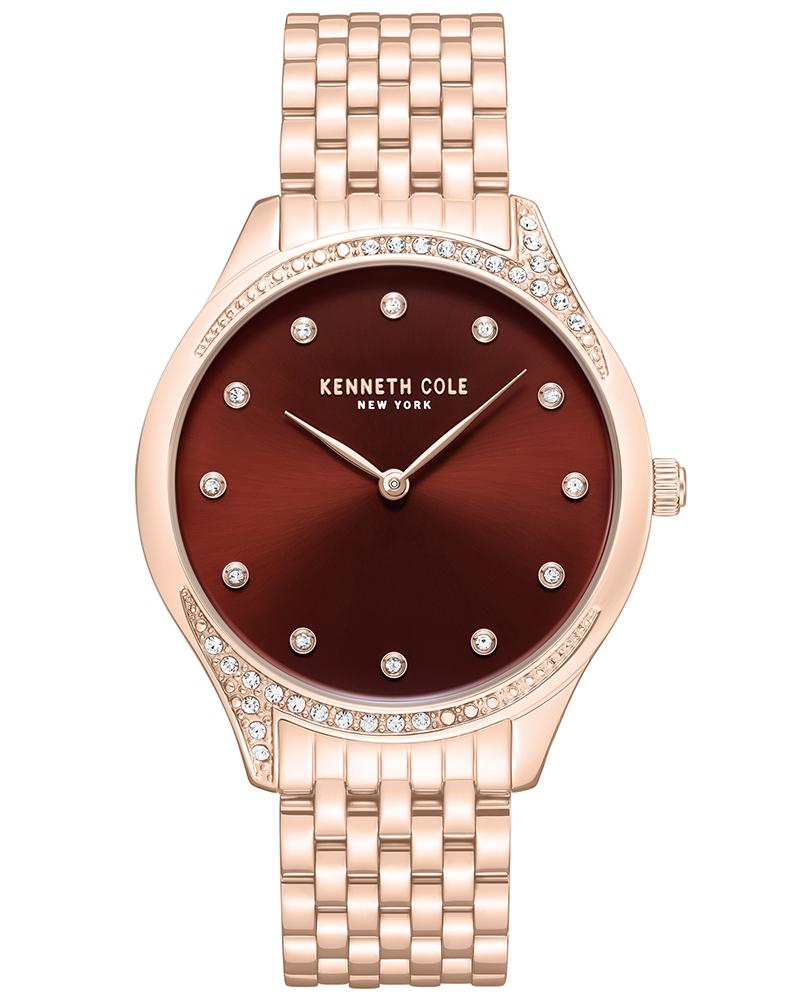 Kenneth Cole Quartz Analog Maroon Dial Rose Gold Colour Stainless Steel Strap Watch For Women KCWLG0068203LD