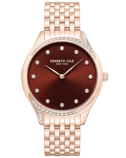 Kenneth Cole Quartz Analog Maroon Dial Rose Gold Colour Stainless Steel Strap Watch For Women KCWLG0068203LD