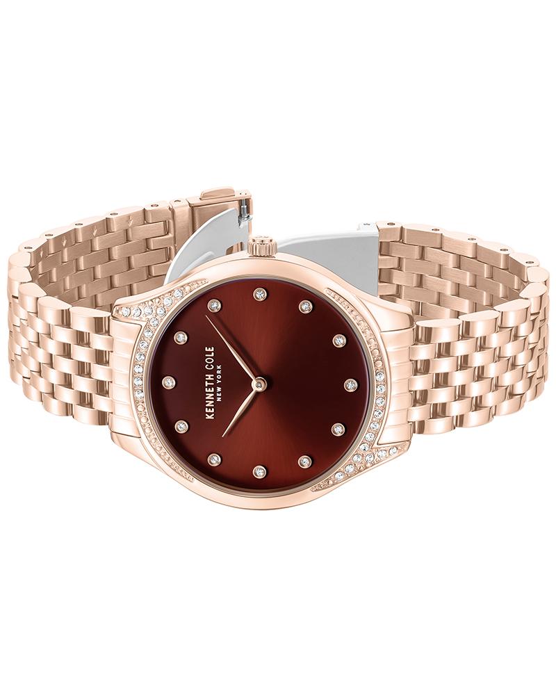 Kenneth Cole Quartz Analog Maroon Dial Rose Gold Colour Stainless Steel Strap Watch For Women KCWLG0068203LD