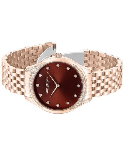 Kenneth Cole Quartz Analog Maroon Dial Rose Gold Colour Stainless Steel Strap Watch For Women KCWLG0068203LD