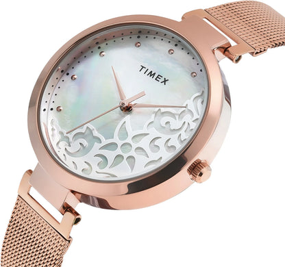 Timex Fashion Women's Mother of Pearl Dial Round Case 3 Hands Function Watch -TW000X220