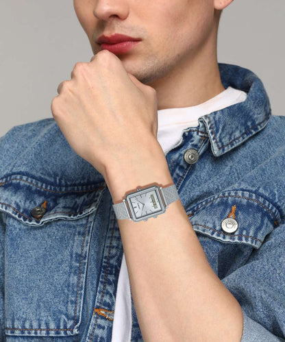 Enticer Men Quartz White Dial Analog-Digital Mesh Watch A2089