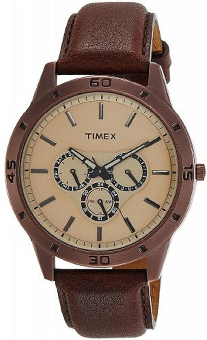 Timex Fashion Men's Quartz Analog Brown Dial Round Case Multifunction Function Watch -TW000U915
