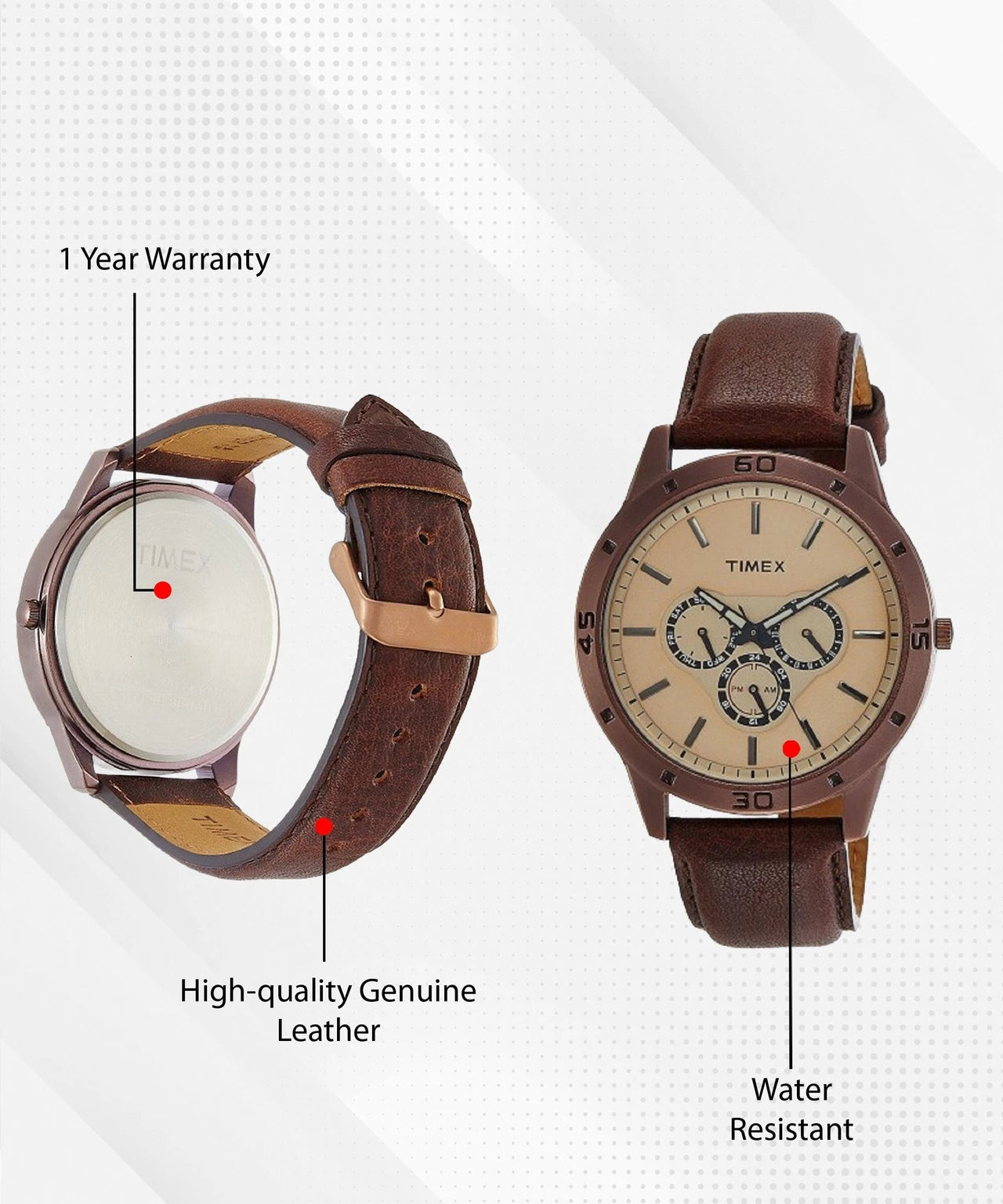 Timex Fashion Men's Quartz Analog Brown Dial Round Case Multifunction Function Watch -TW000U915