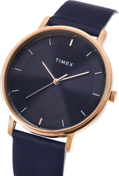 TIMEX Classics Men Quartz Blue Dial Analog Leather Watch TW0TG8015