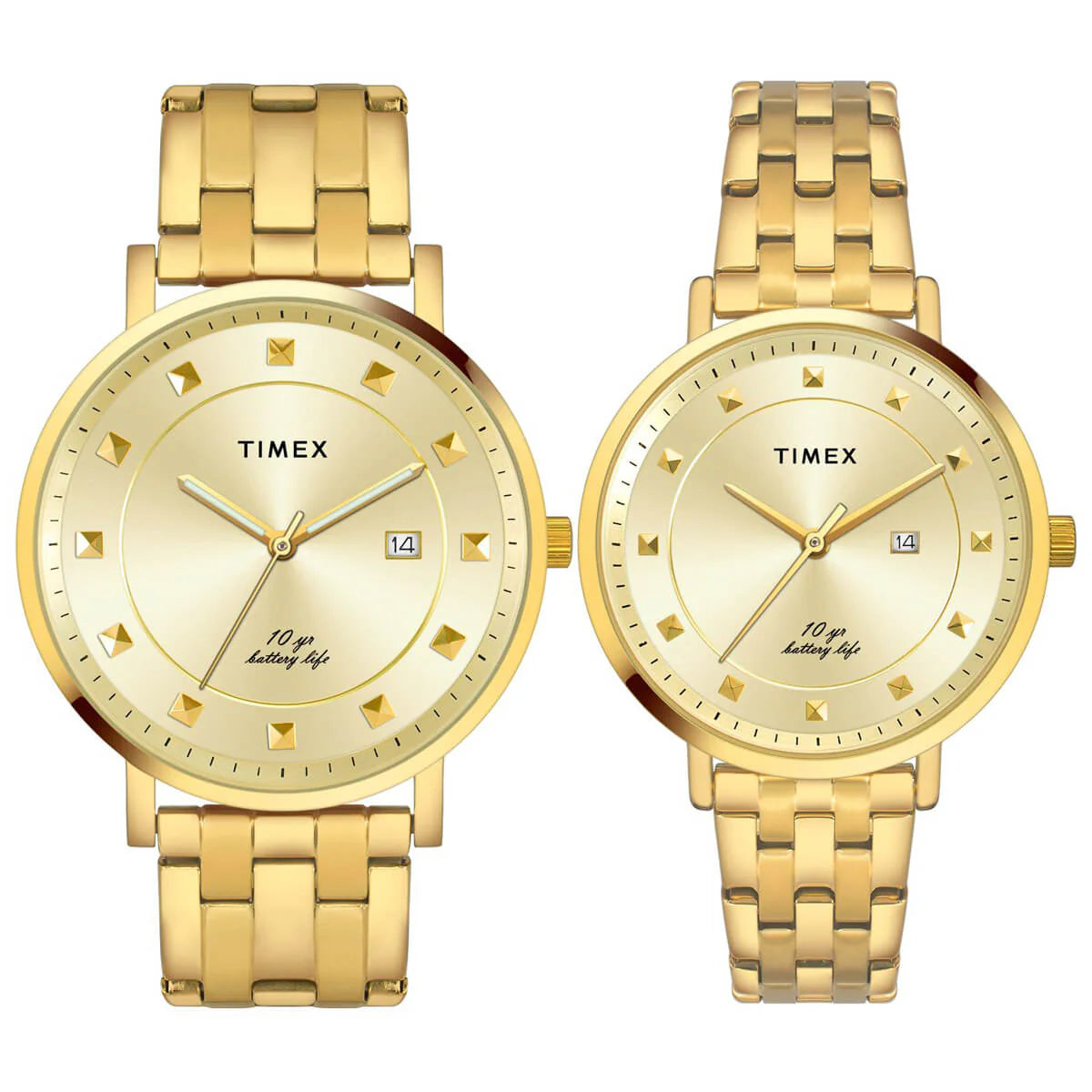Timex Empera Pairs Champagne Dial Round Case 10 Year Battery Life Date Function Watch -TW00PR280