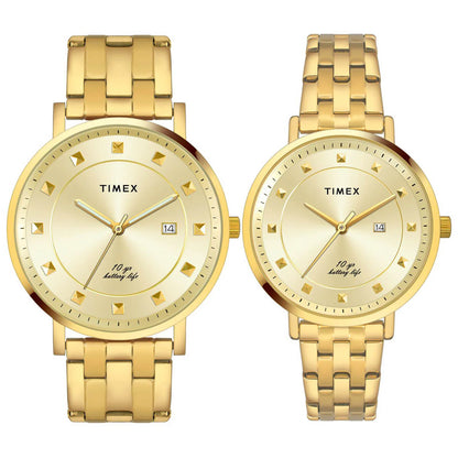 Timex Empera Pairs Champagne Dial Round Case 10 Year Battery Life Date Function Watch -TW00PR280