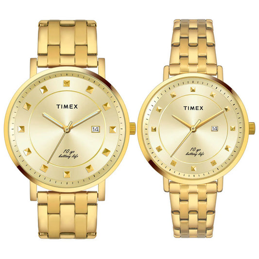 Timex Empera Pairs Champagne Dial Round Case 10 Year Battery Life Date Function Watch -TW00PR280