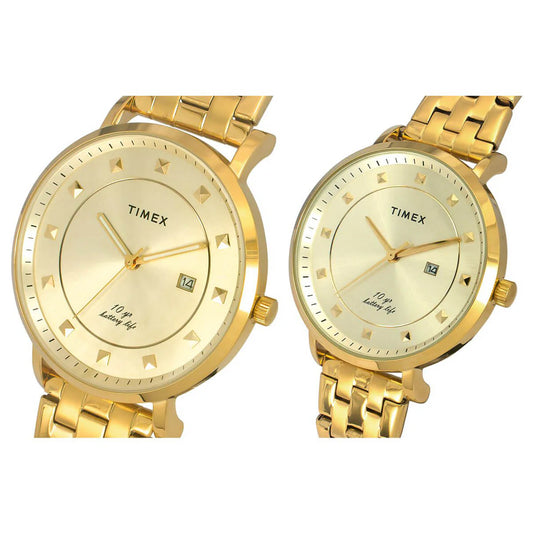Timex Empera Pairs Champagne Dial Round Case 10 Year Battery Life Date Function Watch -TW00PR280