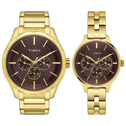 Timex Fashion Collection Premium Quality Multifunction Pair's Analog Brown Dial TW00PR297