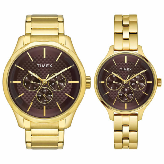 Timex Fashion Collection Premium Quality Multifunction Pair's Analog Brown Dial TW00PR297