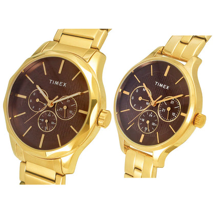 Timex Fashion Collection Premium Quality Multifunction Pair's Analog Brown Dial TW00PR297