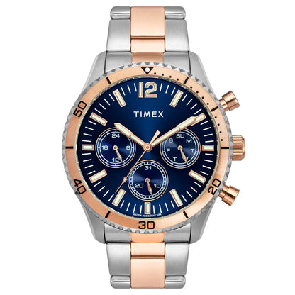 Timex E-Class Premium-Sport Collection Multifunction Men Analog Blue Dial Coloured Quartz Watch, Round Dial with 43 mm Case Width - TWEG22202