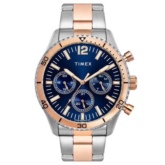 Timex E-Class Premium-Sport Collection Multifunction Men Analog Blue Dial Coloured Quartz Watch, Round Dial with 43 mm Case Width - TWEG22202