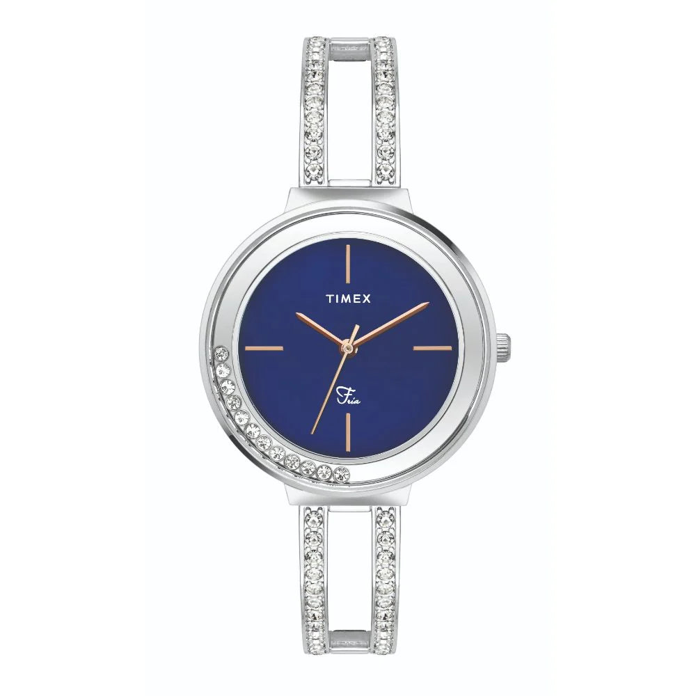 Timex Fria Women's Blue Dial Round Case 3 Hands Function Watch -TWEL13500
