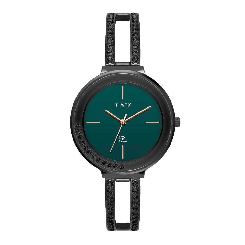 Timex Fria Women's Green Dial Round Case 3 Hands Function Watch -TWEL13505